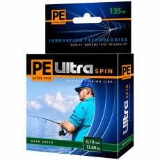 Плетеный шнур Aqua PE Ultra Spin Dark-Green 0.18 мм. 135 м.