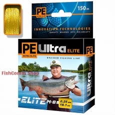 Плетеный шнур Aqua PE Ultra Elite M-8 Yellow 0.25 мм. 150 м.