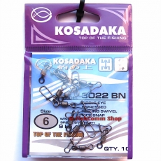 Вертлюг роликовый Kosadaka с карабином "Nice snap" 3022BN №6 (9 кг.) 8 шт.