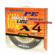 Плетеный шнур Kosadaka Super Line PE X4 0.18 (#1.2) Multicolor 300 m.
