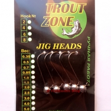 Джиг головки Trout Zone на крючке Kumho (с бородкой) 1.0 г. №2 (5 шт.)